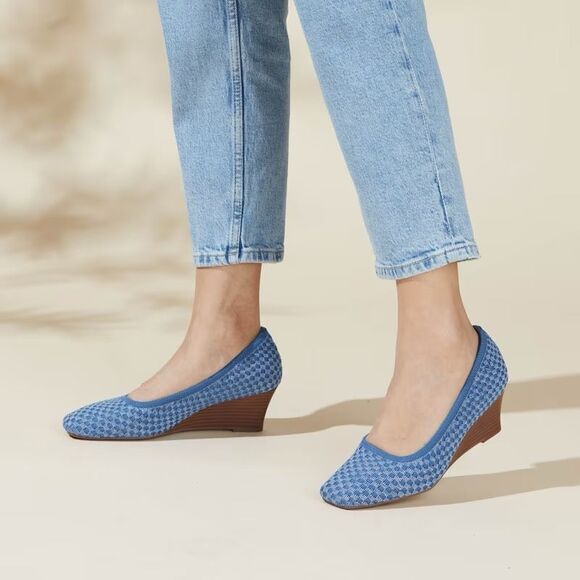 Vivaia Margot Square-Toe Wedge in Denim - Picture 1 of 8